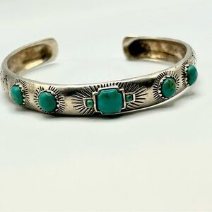 Sterling Silver Turquoise Cuff Bracelet | Native Style | BBJ 925 Signed